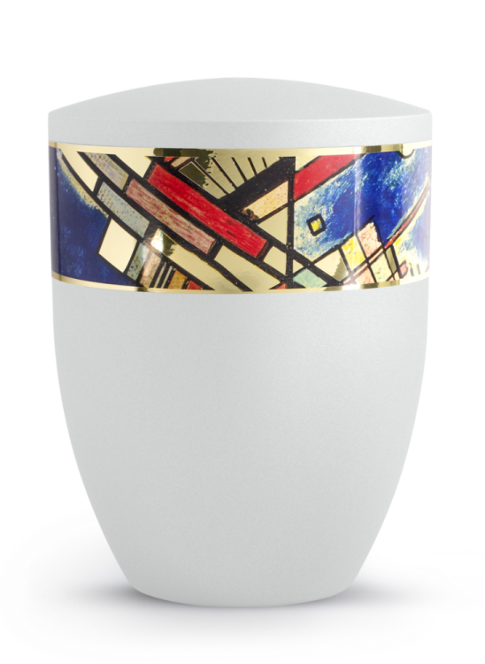 Ekologiczna urna Arte White, linie, ozdobny pasek