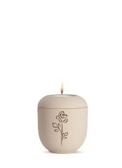 Keramická miniurna Classique, sametová, krémová, hnědá, růže, svíčka.