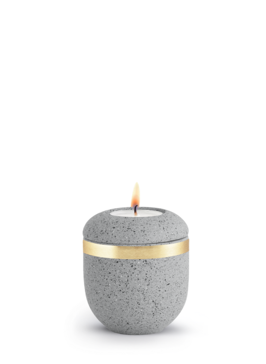 Keramická mini urna Rock Betón, šedá, betón, zlatý pás, sviečka.