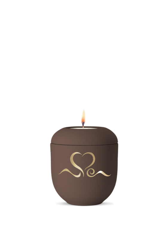Keramická miniurna Srdce II, hnedá, zlatá, srdce, sviečka. 