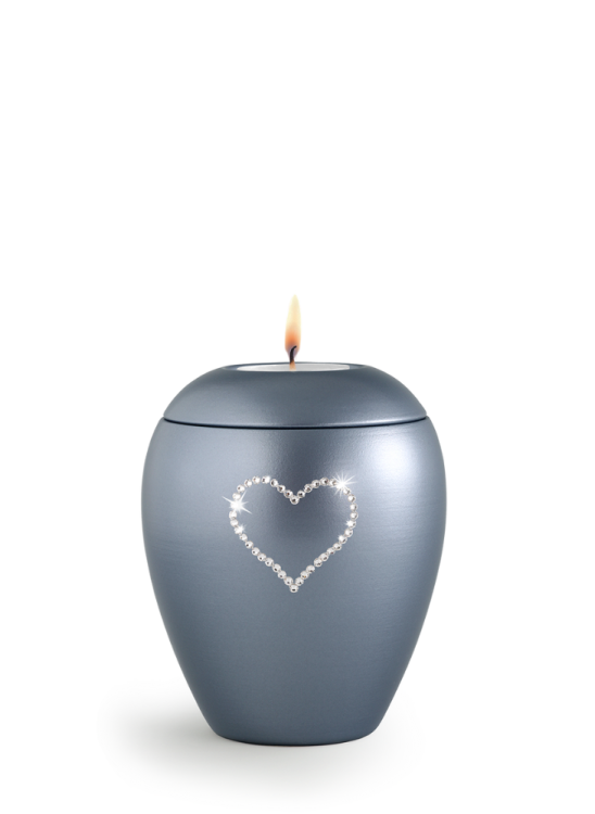 Zvířecí urna Crystal Heart so svíčkou - Šedá 0,5l