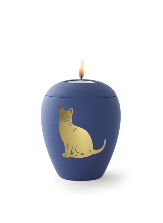 Siena Katzen-Tierurne mit Kerze – Marineblau, 0,5 l