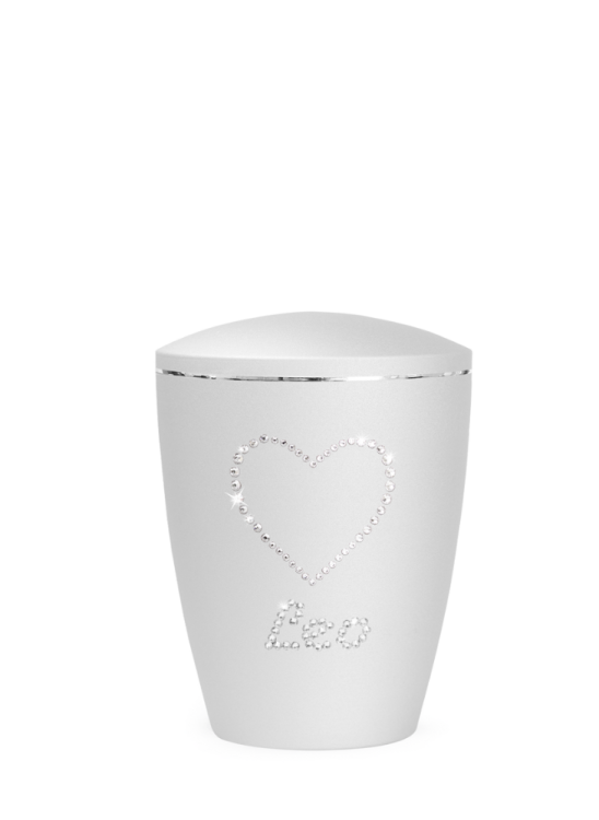 Zvířecí urna Elegance Heart, bílá 0,5l, srdce, kamínky