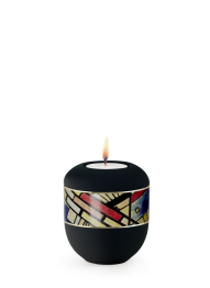 Keramická miniurna Arte Black, černá, abstraktní motivy, geometrie, linie, svíčka.