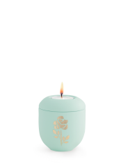 Keramická miniurna Pastell, zelená, růže, svíčka.