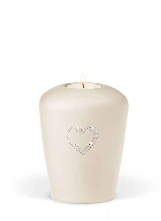 Keramická miniurna Heart, krémově bílá, srdce, svíčka