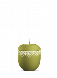 Keramická miniurna Mandala, zelená, peridot, mandala, svíčka