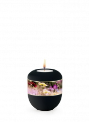 Keramická miniurna Ventura, sametově černá, květinová louka, svíčka.