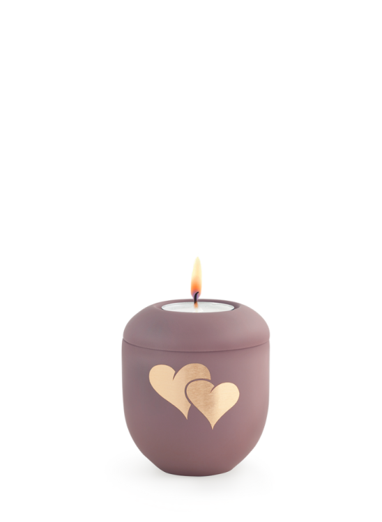 Keramická mini urna Pastell, fialová, srdce, sviečka.