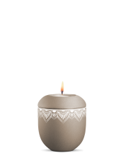 Keramická miniurna Mandala,  hnedá, šampaň, mandala, sviečka