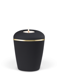 Keramická miniurna Triangle, čierna, zlatý opasok, sviečka