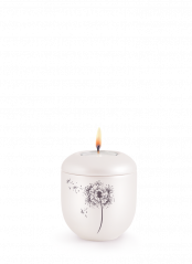 Keramická miniurna Pampeliška, bílá, kamínky, svíčka