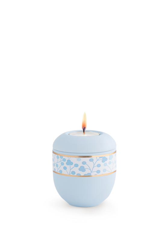 Keramická miniurna Pastell II, světle modrá, zlatá, svíčka.