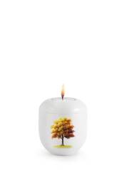 Keramická miniurna Silva, podzimní javor, bílá, svíčka.