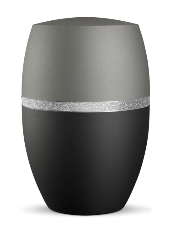 Ökologische Urne Glamour Silver, schwarz, grau, Zierband