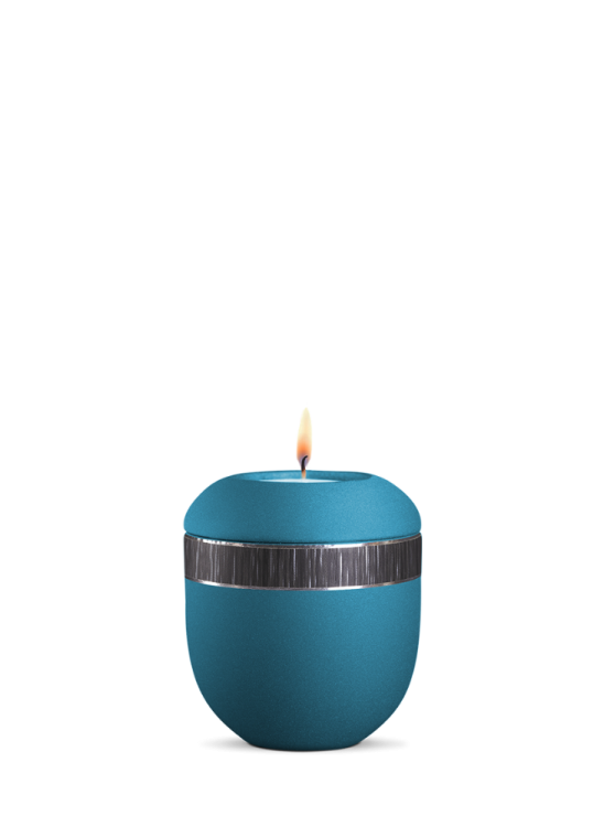 Keramická miniurna Veta, arktická, tyrkysová, černý pásek, svíčka