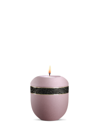 Keramická miniurna Noire, růžová, lila, černý třpytivý pás, zlaté proužky, svíčka.
