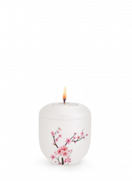 Keramická miniurna Botanique, perleťová, bílá, třešňový květ, svíčka.