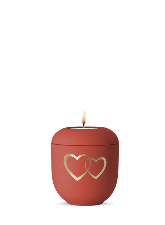 Keramická miniurna Srdce II, červená, zlatá, srdce, svíčka. 