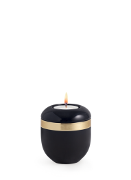 Keramická miniurna Brillant, černá, zlatá, svíčka.