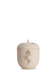 Keramická mini urna Classique, zamatová, krémová, hnedá, ruža, sviečka.