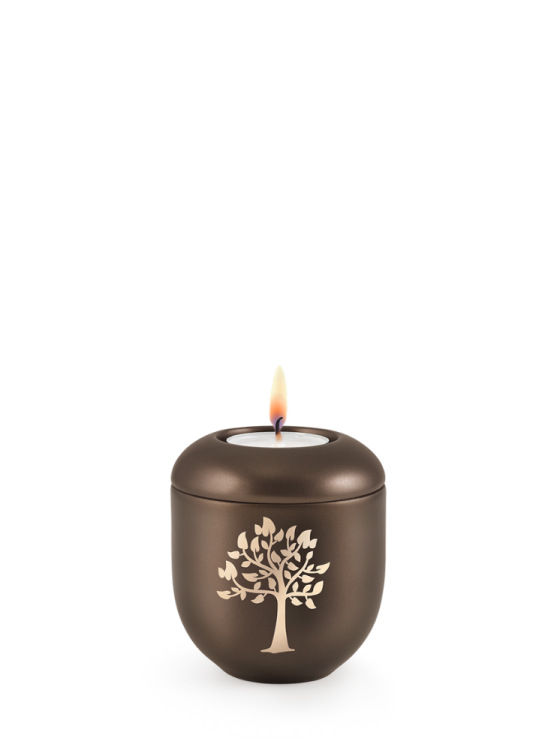 Keramická miniurna Creatio, perleť, hnědá, strom, svíčka.