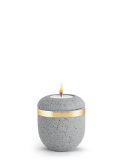 Keramická miniurna Rock Beton, šedá, beton, zlatý pásek, svíčka.