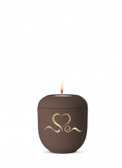 Keramická miniurna Srdce II, hnědá, zlatá, srdce, svíčka. 