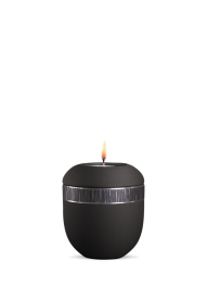 Keramická miniurna Veta, Černá, třrpitivý černý pásek, svíčka