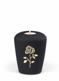 Keramická miniurna Lucy, černá, antracit, zlatá růže, svíčka.