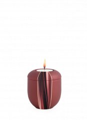 Keramická miniurna Cascade, rubínová, červená, vlny, zlaté proužky, svíčka.