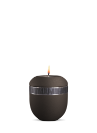 Keramická mini urna Veta, hnedá, čierny pás, sviečka