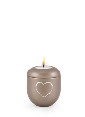 Keramická miniurna Crystal Srdce, fumé, hnědá, lesklá, srdce, křišťál, svíčka