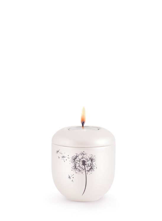 Keramická miniurna Pampeliška, bílá, kamínky, svíčka