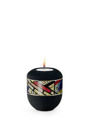 Keramická miniurna Arte Black, černá, abstraktní motivy, geometrie, linie, svíčka.