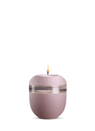 Keramická miniurna Sorrento, růžová, lila, vlny života, zlaté pásky, svíčka ma víku.