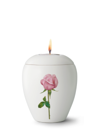 Mimiurna Bianco aus Keramik, glasiert, weiß, Rosenmotiv, Deckel mit Kerze