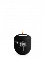 Keramická miniurna Pampeliška, černá, bílá, kamínky, svíčka