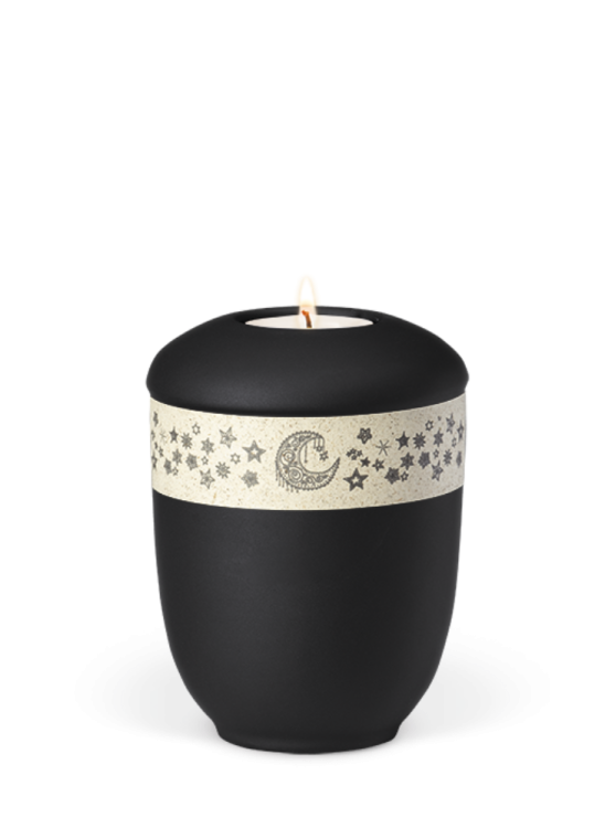 Ceramiczna mini urna Nature Black, czarny, ozdobny pasek, nocne niebo, świeca