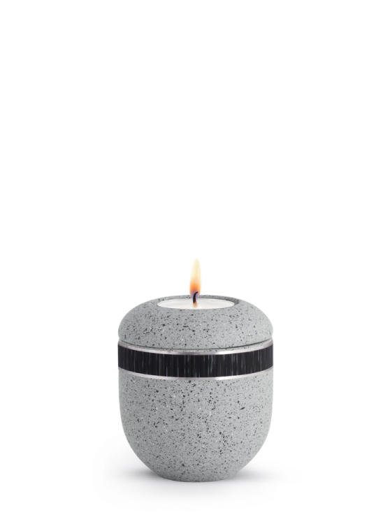 Keramická mini urna Rock Betón, šedá, betón, čierny pás, sviečka.