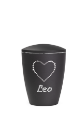 Zvířecí urna Elegance Heart, černá, 0,5l, srdce, kamínky