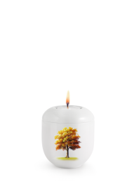 Keramická miniurna Silva, jesenný javor, biela, sviečka.