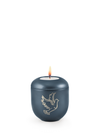 Keramická miniurna Creatio, perleť, modrá, holubice, svíčka.