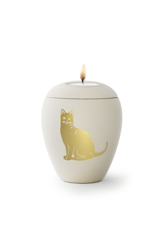 Siena Cat Tierurne mit Kerze – Creme 0,5 l