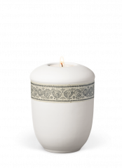 Keramická miniurna Nature White, biela, ozdobný opasok, boho štýl, sviečka
