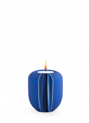Keramická miniurna Cascade, azurová, modrá, vlny, zlaté proužky, svíčka.